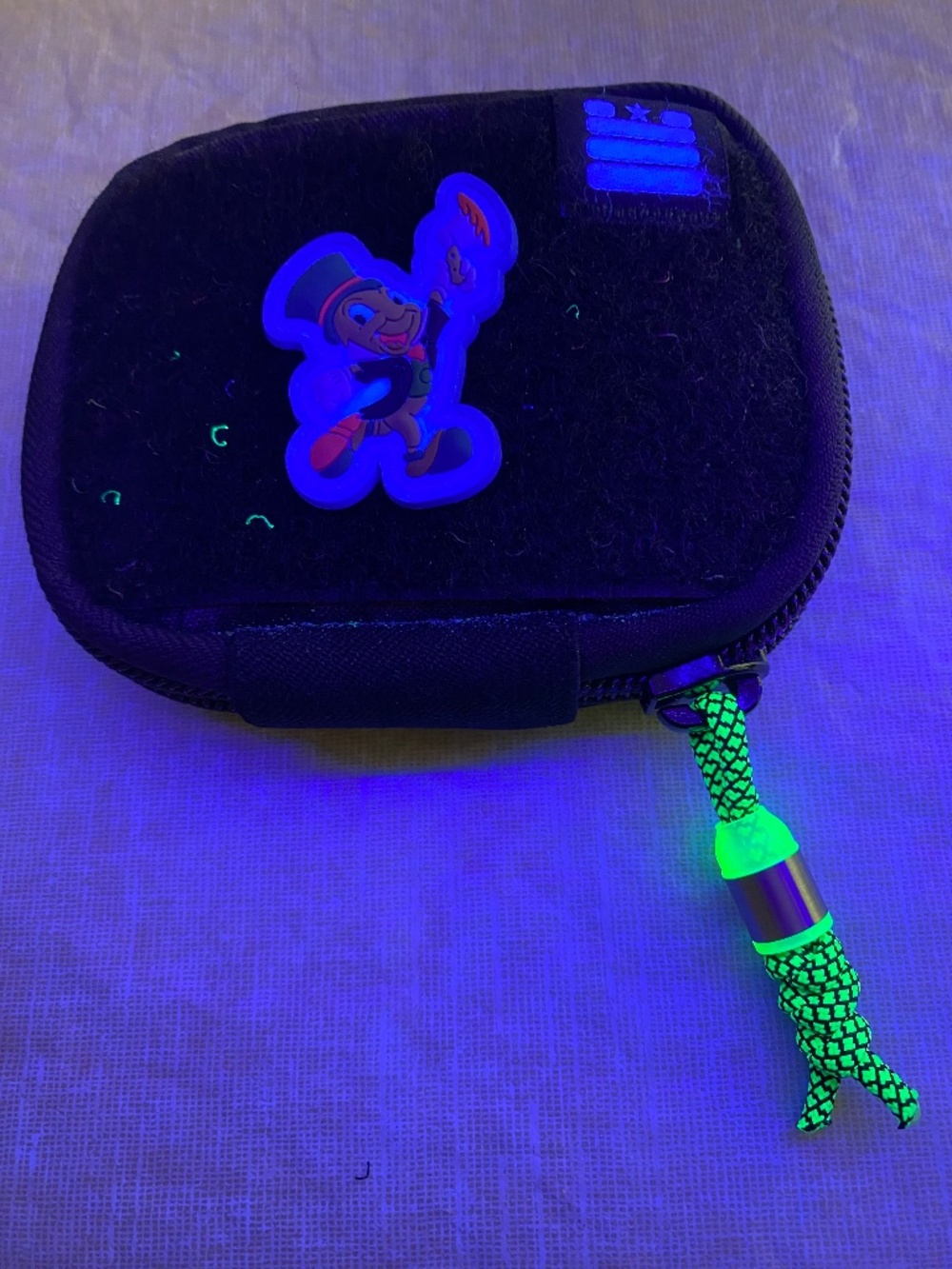 Glow in the Dark EDC mini pouch, Wiscoworks beaded lanyard.